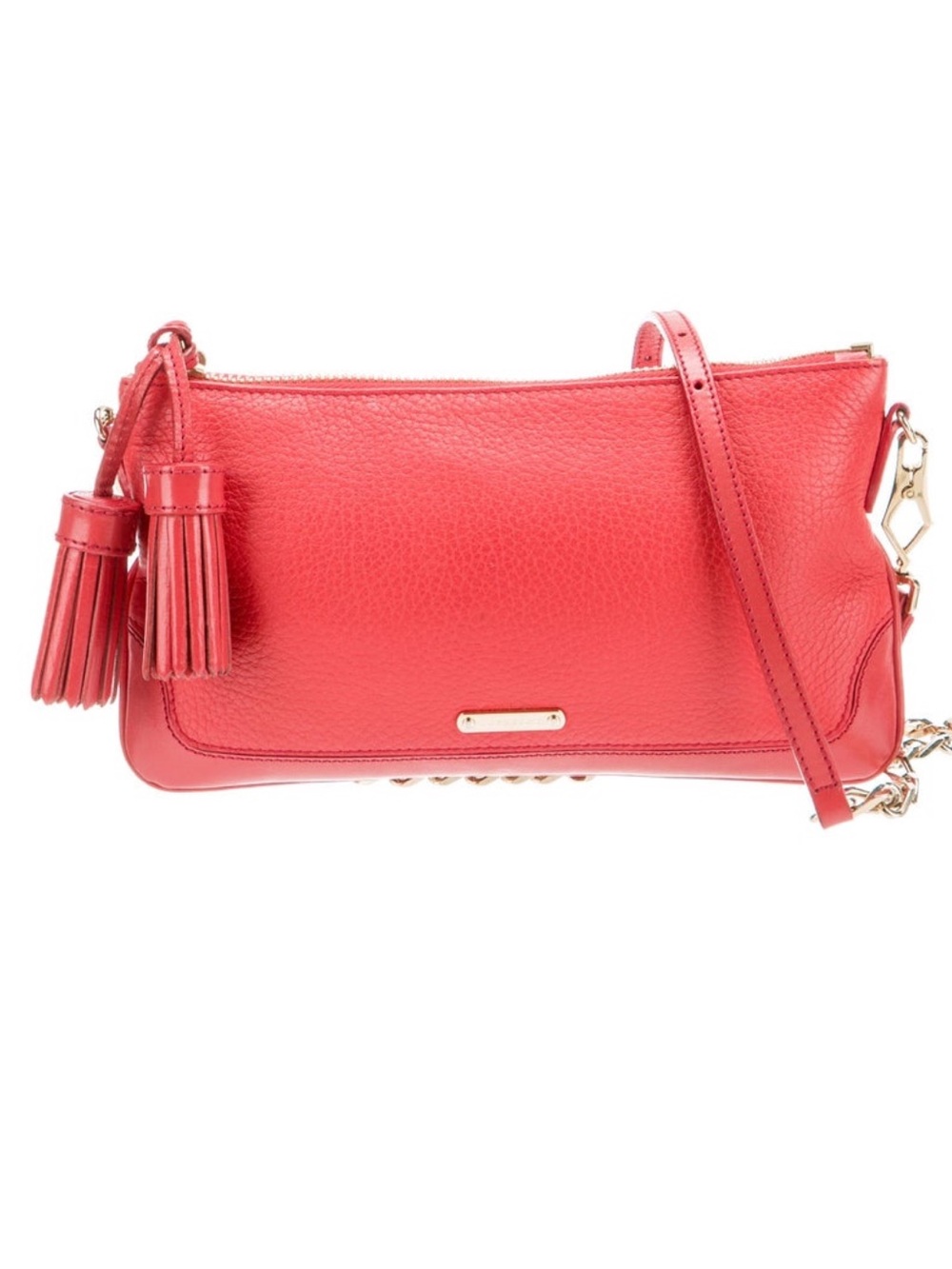 Burberry- Authentic🍀 House of Check Red Leather Crossbody Bag with Tassel Accent